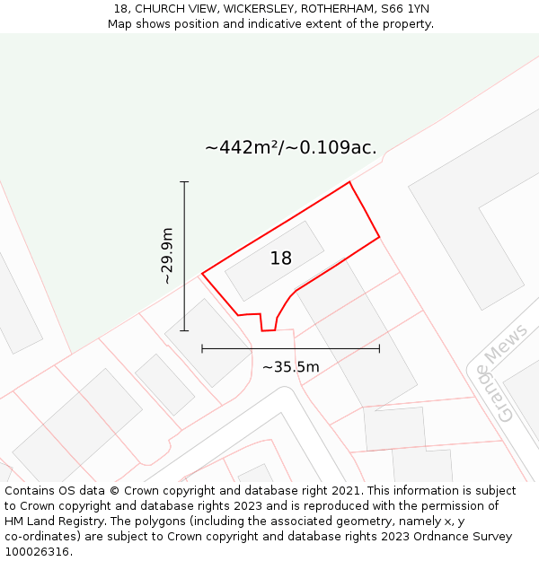 18, CHURCH VIEW, WICKERSLEY, ROTHERHAM, S66 1YN: Plot and title map