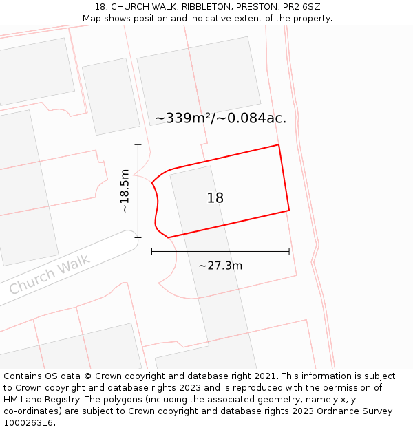 18, CHURCH WALK, RIBBLETON, PRESTON, PR2 6SZ: Plot and title map