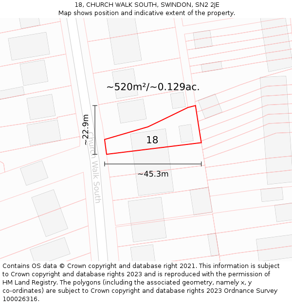 18, CHURCH WALK SOUTH, SWINDON, SN2 2JE: Plot and title map