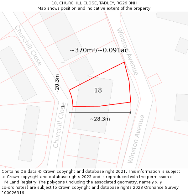 18, CHURCHILL CLOSE, TADLEY, RG26 3NH: Plot and title map