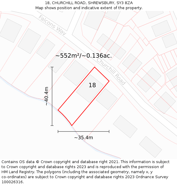 18, CHURCHILL ROAD, SHREWSBURY, SY3 8ZA: Plot and title map