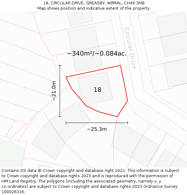 18, CIRCULAR DRIVE, GREASBY, WIRRAL, CH49 3NB: Plot and title map