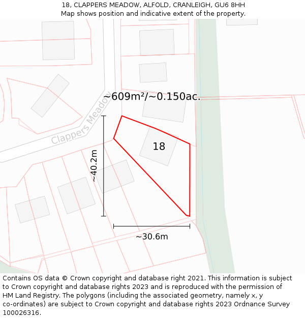 18, CLAPPERS MEADOW, ALFOLD, CRANLEIGH, GU6 8HH: Plot and title map