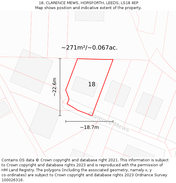 18, CLARENCE MEWS, HORSFORTH, LEEDS, LS18 4EP: Plot and title map