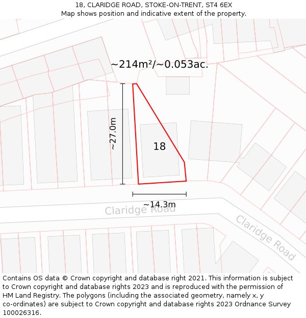 18, CLARIDGE ROAD, STOKE-ON-TRENT, ST4 6EX: Plot and title map