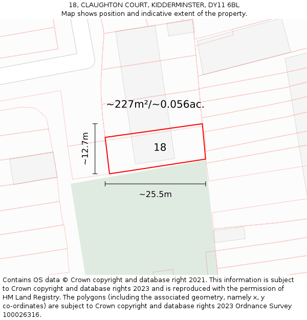 18, CLAUGHTON COURT, KIDDERMINSTER, DY11 6BL: Plot and title map