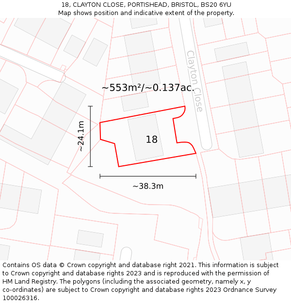 18, CLAYTON CLOSE, PORTISHEAD, BRISTOL, BS20 6YU: Plot and title map