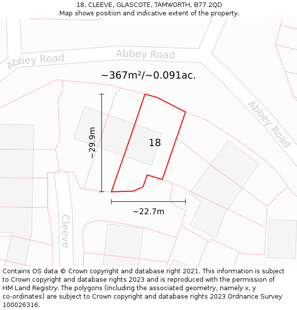 18, CLEEVE, GLASCOTE, TAMWORTH, B77 2QD: Plot and title map