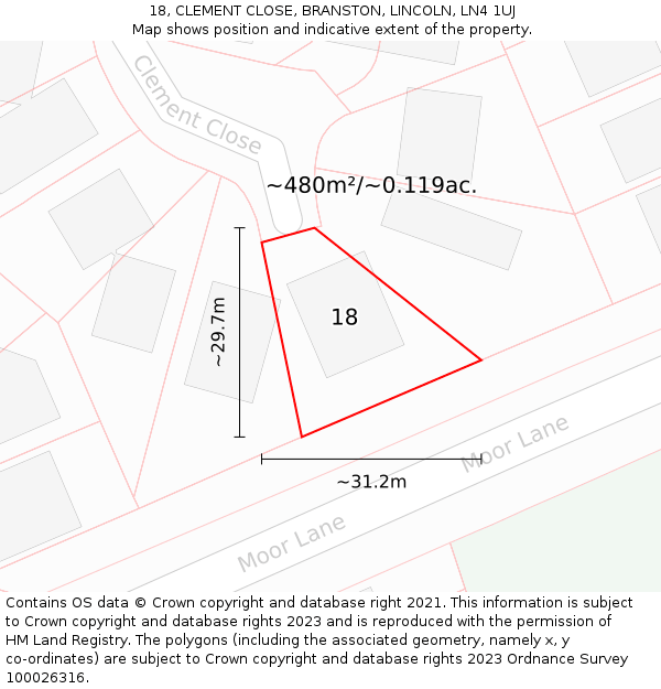 18, CLEMENT CLOSE, BRANSTON, LINCOLN, LN4 1UJ: Plot and title map