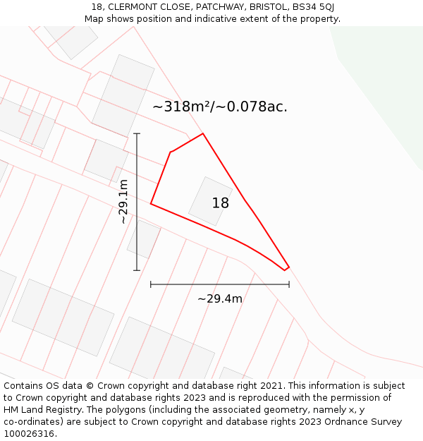 18, CLERMONT CLOSE, PATCHWAY, BRISTOL, BS34 5QJ: Plot and title map