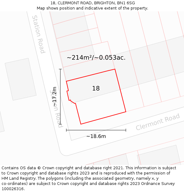 18, CLERMONT ROAD, BRIGHTON, BN1 6SG: Plot and title map