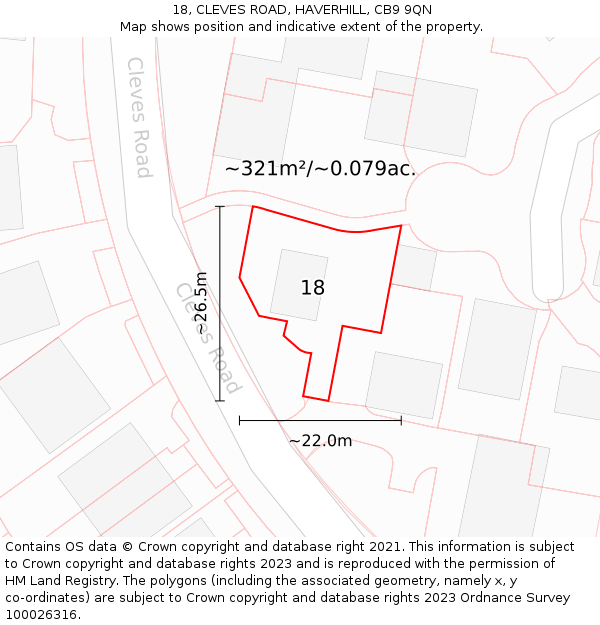 18, CLEVES ROAD, HAVERHILL, CB9 9QN: Plot and title map