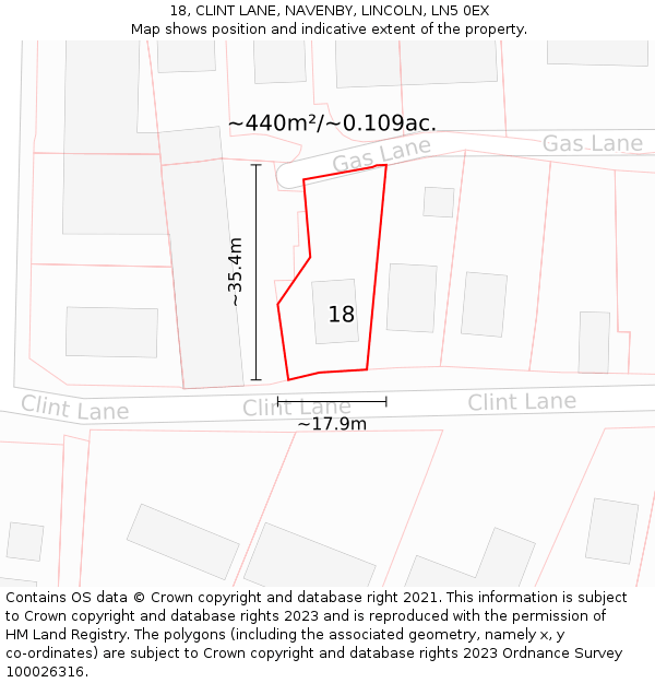 18, CLINT LANE, NAVENBY, LINCOLN, LN5 0EX: Plot and title map