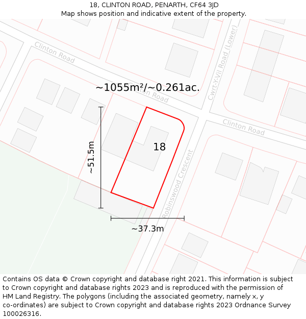 18, CLINTON ROAD, PENARTH, CF64 3JD: Plot and title map