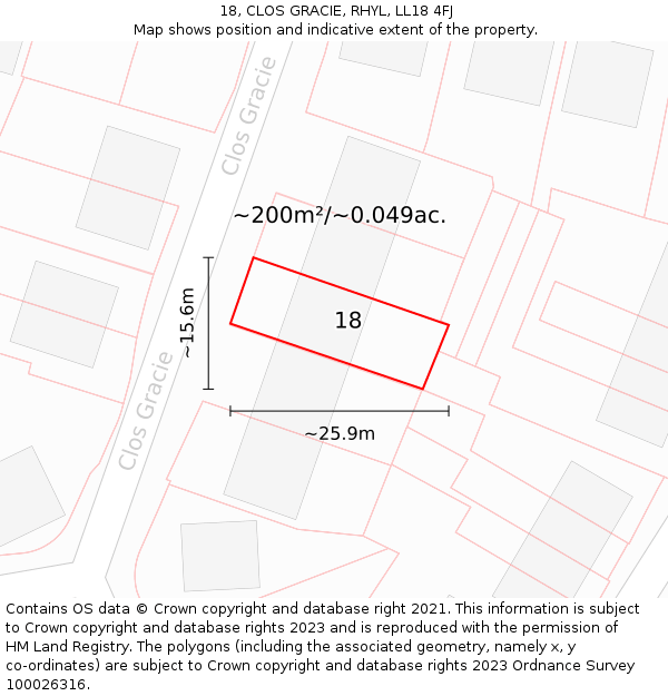 18, CLOS GRACIE, RHYL, LL18 4FJ: Plot and title map