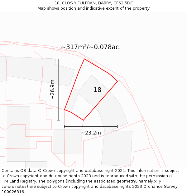 18, CLOS Y FULFRAN, BARRY, CF62 5DG: Plot and title map