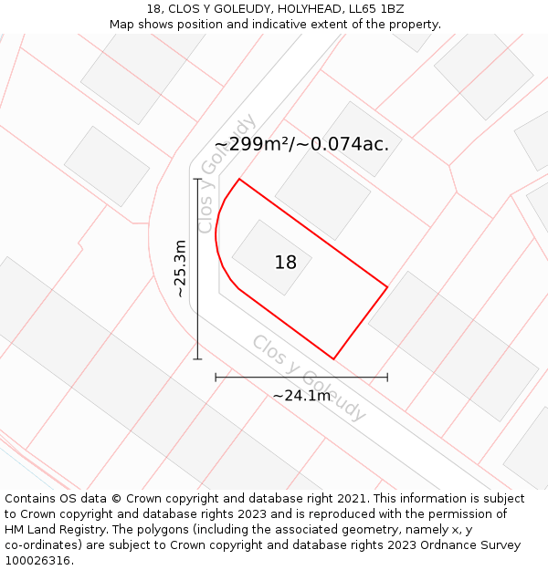 18, CLOS Y GOLEUDY, HOLYHEAD, LL65 1BZ: Plot and title map