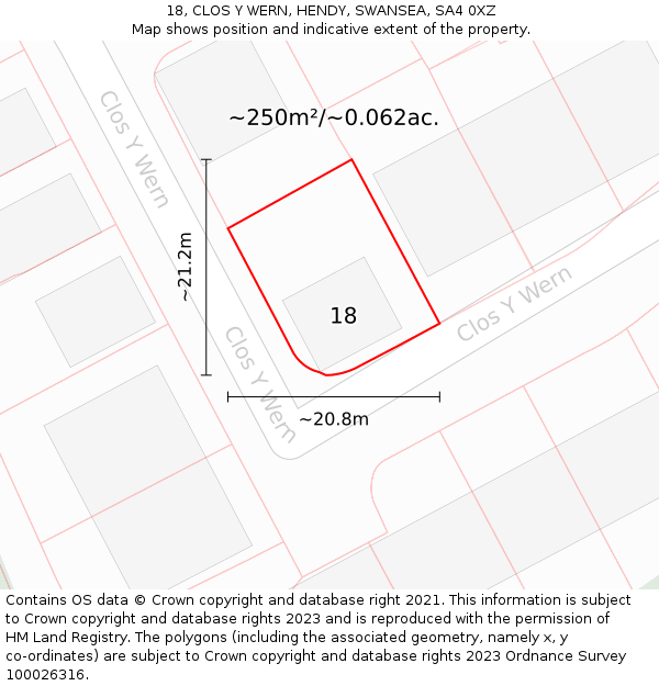 18, CLOS Y WERN, HENDY, SWANSEA, SA4 0XZ: Plot and title map