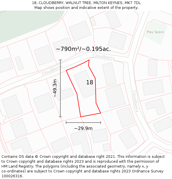 18, CLOUDBERRY, WALNUT TREE, MILTON KEYNES, MK7 7DL: Plot and title map