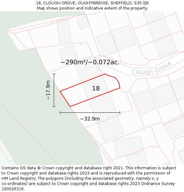 18, CLOUGH GROVE, OUGHTIBRIDGE, SHEFFIELD, S35 0JX: Plot and title map