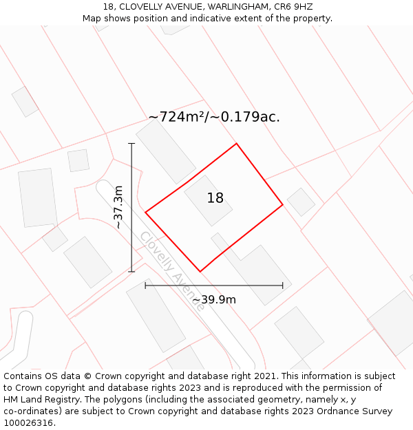 18, CLOVELLY AVENUE, WARLINGHAM, CR6 9HZ: Plot and title map