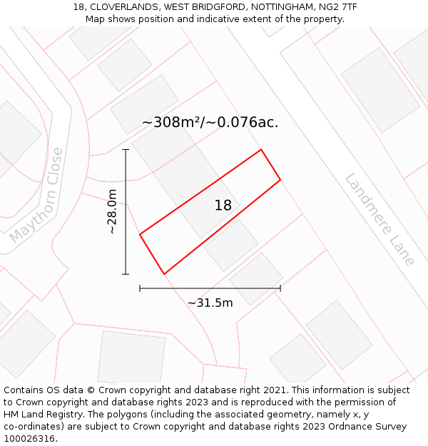 18, CLOVERLANDS, WEST BRIDGFORD, NOTTINGHAM, NG2 7TF: Plot and title map