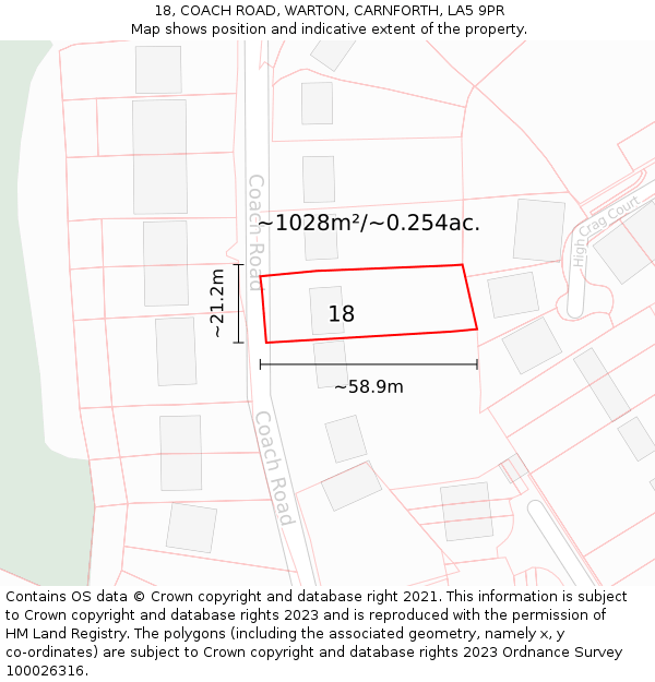 18, COACH ROAD, WARTON, CARNFORTH, LA5 9PR: Plot and title map