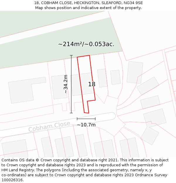 18, COBHAM CLOSE, HECKINGTON, SLEAFORD, NG34 9SE: Plot and title map