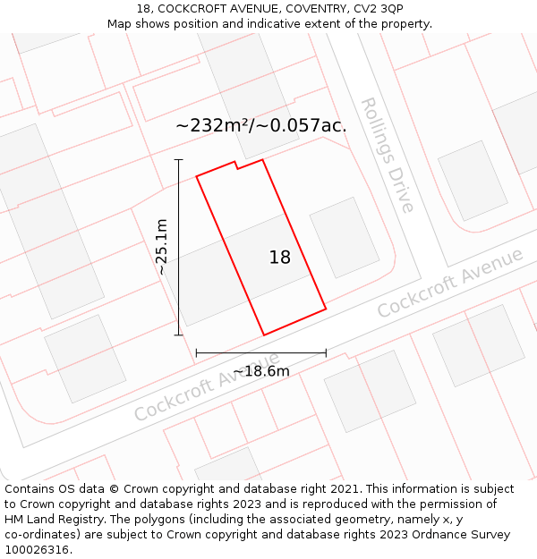 18, COCKCROFT AVENUE, COVENTRY, CV2 3QP: Plot and title map