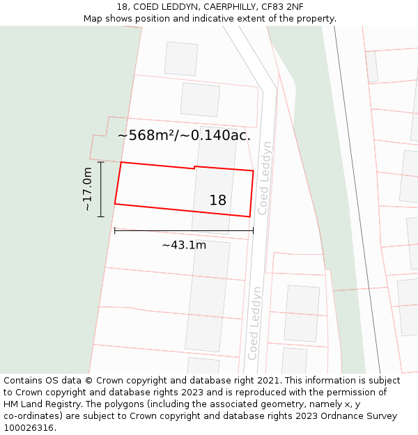 18, COED LEDDYN, CAERPHILLY, CF83 2NF: Plot and title map