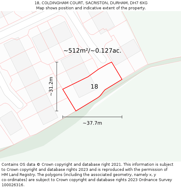 18, COLDINGHAM COURT, SACRISTON, DURHAM, DH7 6XG: Plot and title map