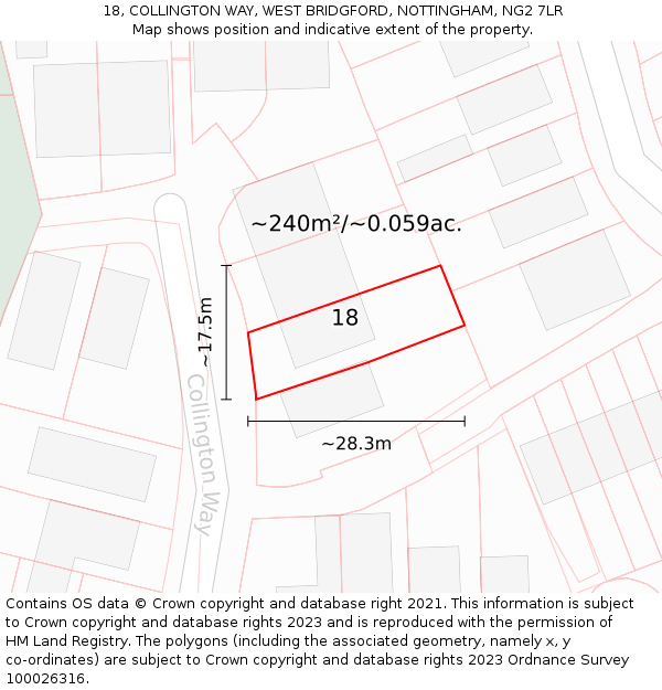 18, COLLINGTON WAY, WEST BRIDGFORD, NOTTINGHAM, NG2 7LR: Plot and title map