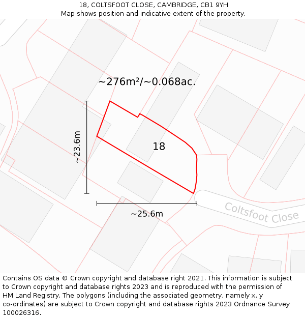 18, COLTSFOOT CLOSE, CAMBRIDGE, CB1 9YH: Plot and title map