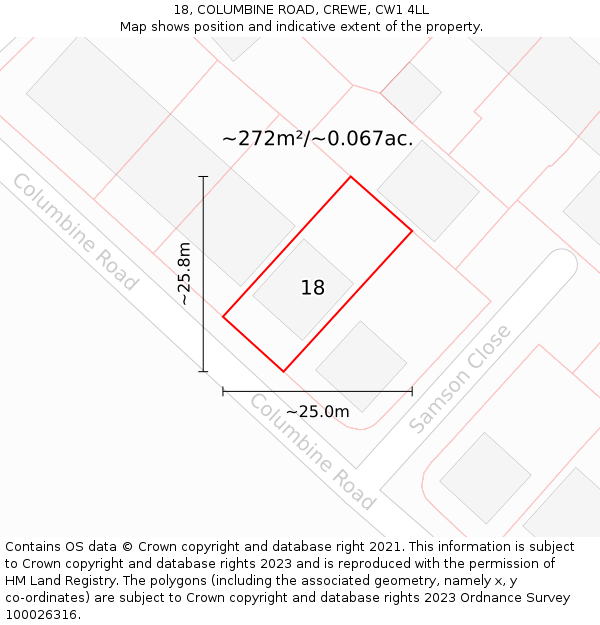 18, COLUMBINE ROAD, CREWE, CW1 4LL: Plot and title map