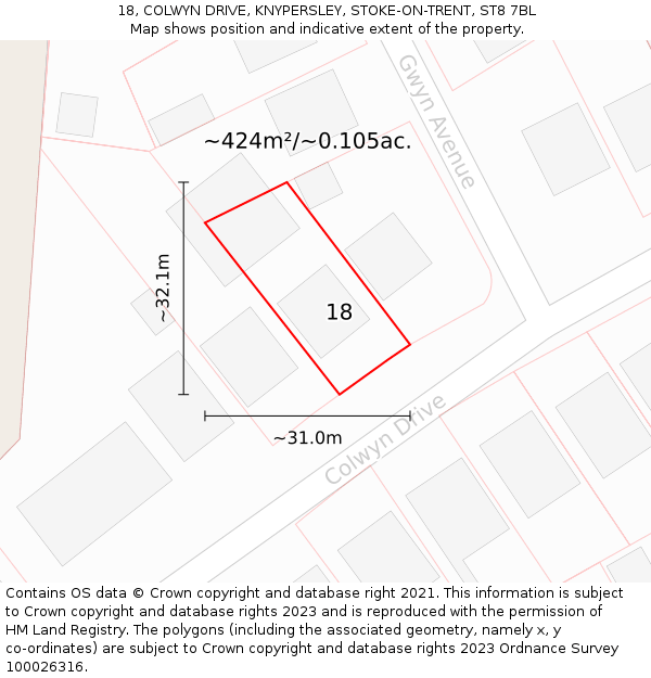 18, COLWYN DRIVE, KNYPERSLEY, STOKE-ON-TRENT, ST8 7BL: Plot and title map