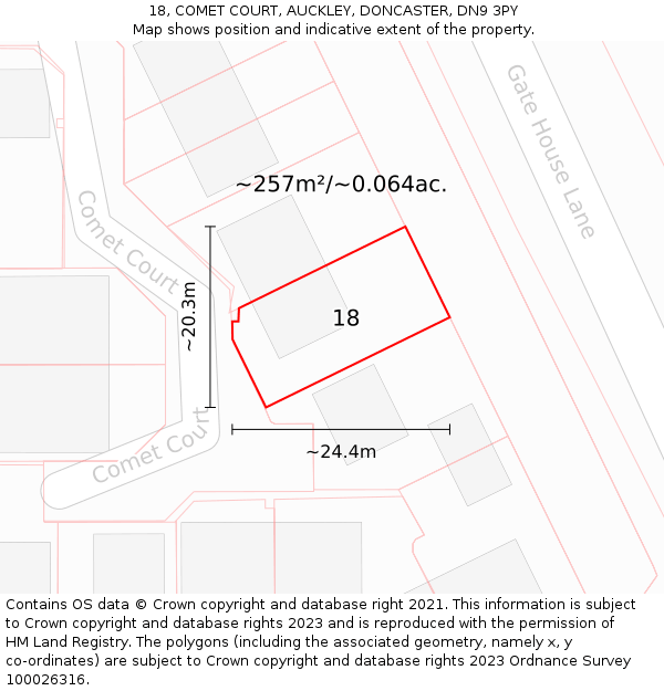 18, COMET COURT, AUCKLEY, DONCASTER, DN9 3PY: Plot and title map