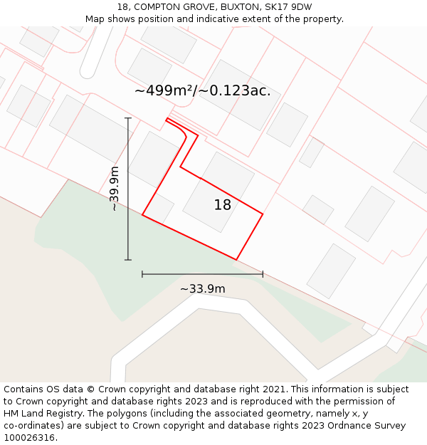 18, COMPTON GROVE, BUXTON, SK17 9DW: Plot and title map