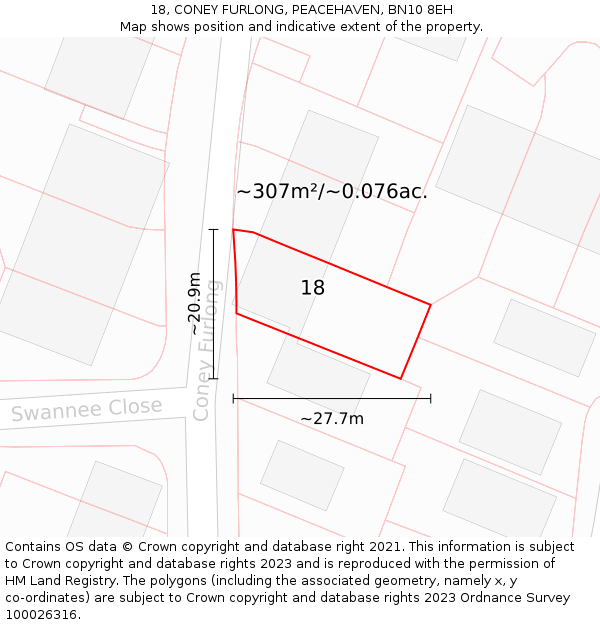 18, CONEY FURLONG, PEACEHAVEN, BN10 8EH: Plot and title map