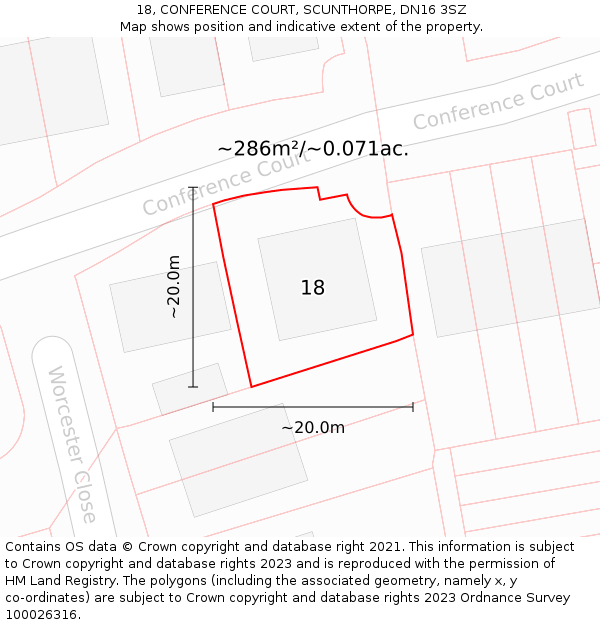 18, CONFERENCE COURT, SCUNTHORPE, DN16 3SZ: Plot and title map