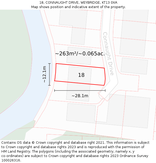 18, CONNAUGHT DRIVE, WEYBRIDGE, KT13 0XA: Plot and title map