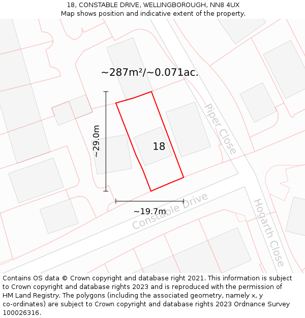 18, CONSTABLE DRIVE, WELLINGBOROUGH, NN8 4UX: Plot and title map