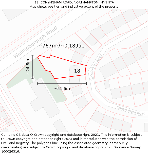 18, CONYNGHAM ROAD, NORTHAMPTON, NN3 9TA: Plot and title map