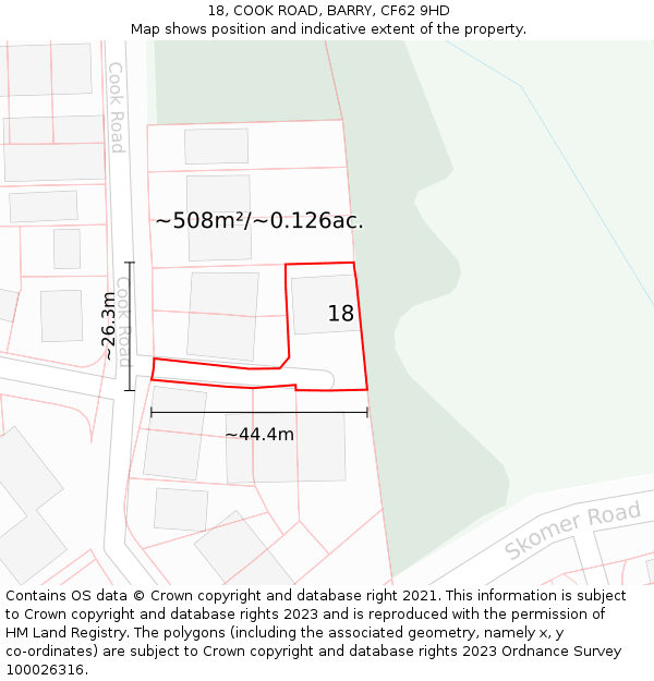 18, COOK ROAD, BARRY, CF62 9HD: Plot and title map