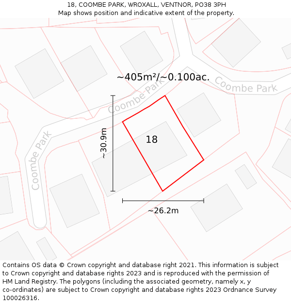 18, COOMBE PARK, WROXALL, VENTNOR, PO38 3PH: Plot and title map
