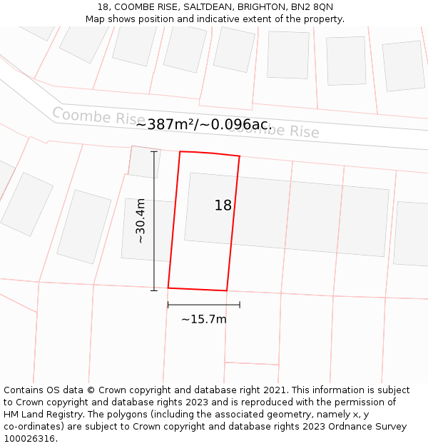 18, COOMBE RISE, SALTDEAN, BRIGHTON, BN2 8QN: Plot and title map