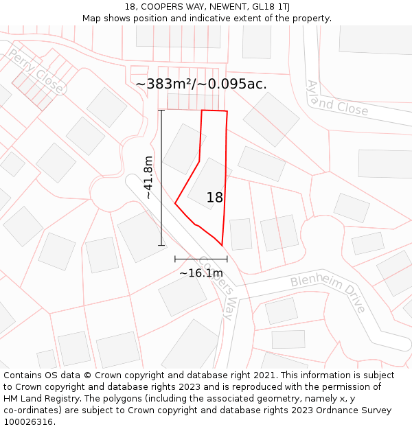 18, COOPERS WAY, NEWENT, GL18 1TJ: Plot and title map