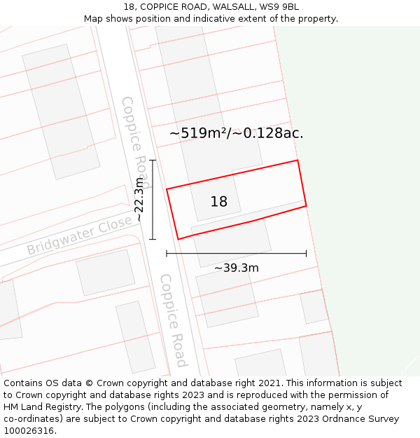 18, COPPICE ROAD, WALSALL, WS9 9BL: Plot and title map