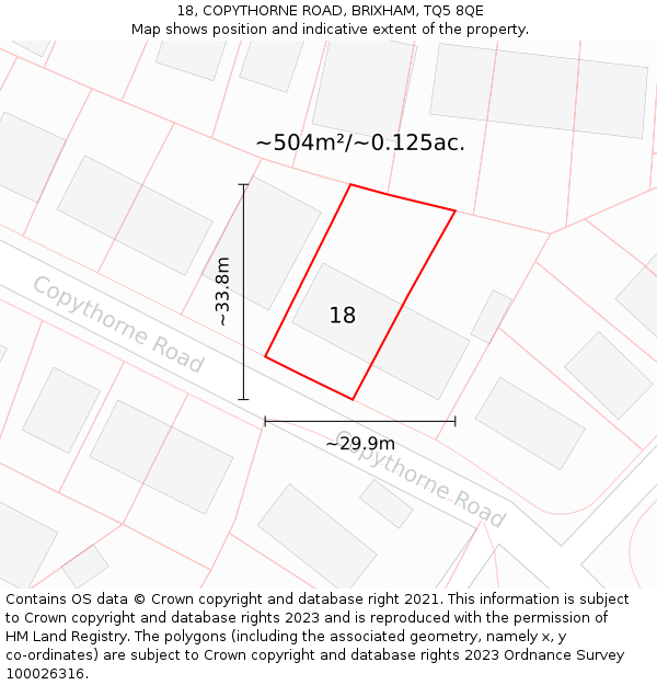 18, COPYTHORNE ROAD, BRIXHAM, TQ5 8QE: Plot and title map