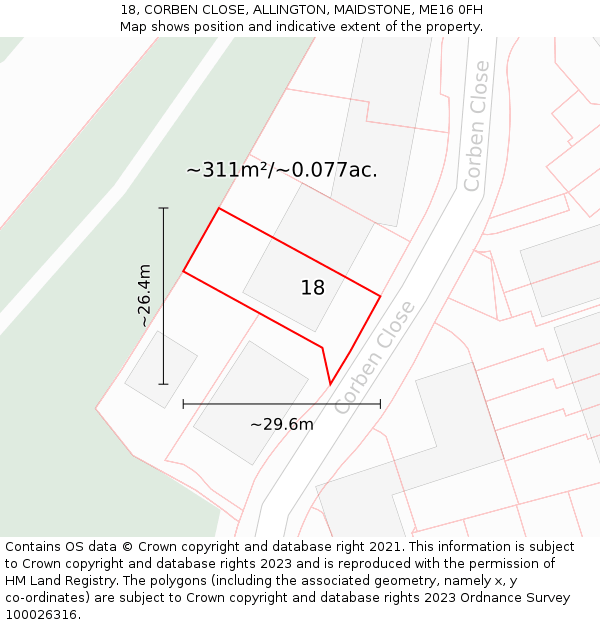 18, CORBEN CLOSE, ALLINGTON, MAIDSTONE, ME16 0FH: Plot and title map