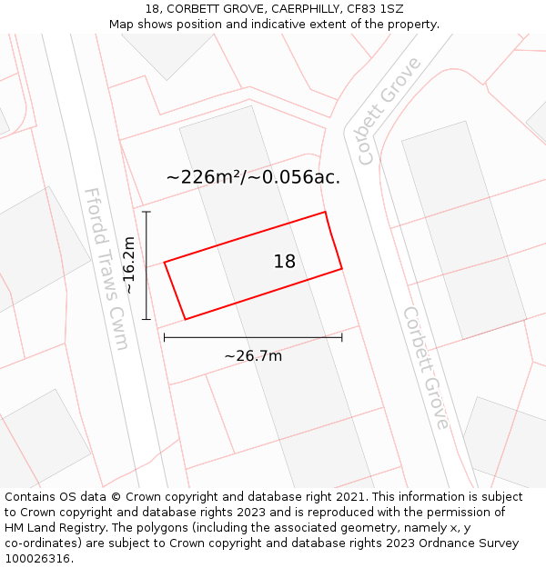 18, CORBETT GROVE, CAERPHILLY, CF83 1SZ: Plot and title map